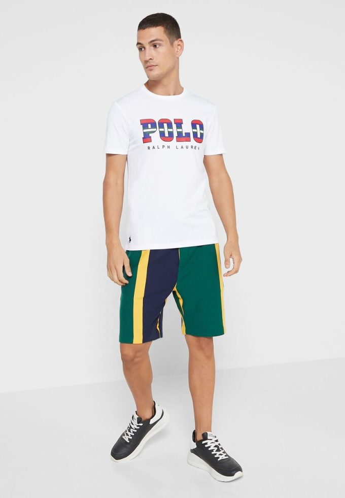 Vita herr Ralph Lauren logotyp T-shirts med rund hals