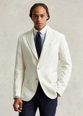 Vita herr Ralph Lauren Polo Mjuk linne kostym blazers