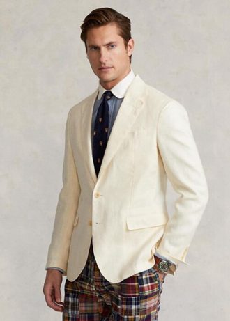 Vita herr Ralph Lauren Polo Mjuk linne kostym blazers