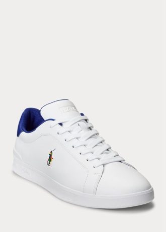 Vita/kungliga Ralph Lauren Heritage Court II lädersneakers för män