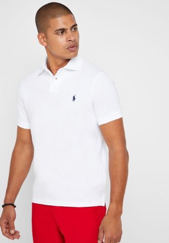 Vita Ralph Lauren Basic Mesh pikétröjor för män
