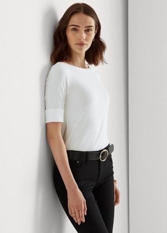 Vita Ralph Lauren Boatneck-tröjor i bomull för kvinnor