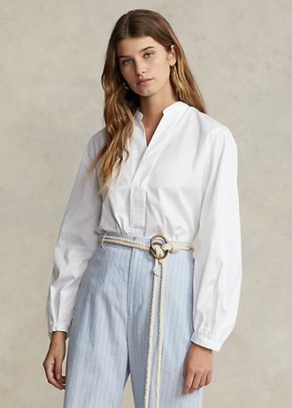 Vita Ralph Lauren Boxy Fit bomullsskjortor med blusärm för kvinnor