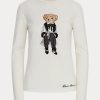 Vita Ralph Lauren Cinema Polo Bear T-shirts i bomull för kvinnor Vita Ralph Lauren Cinema Polo Bear T-shirts i bomull för kvinnor