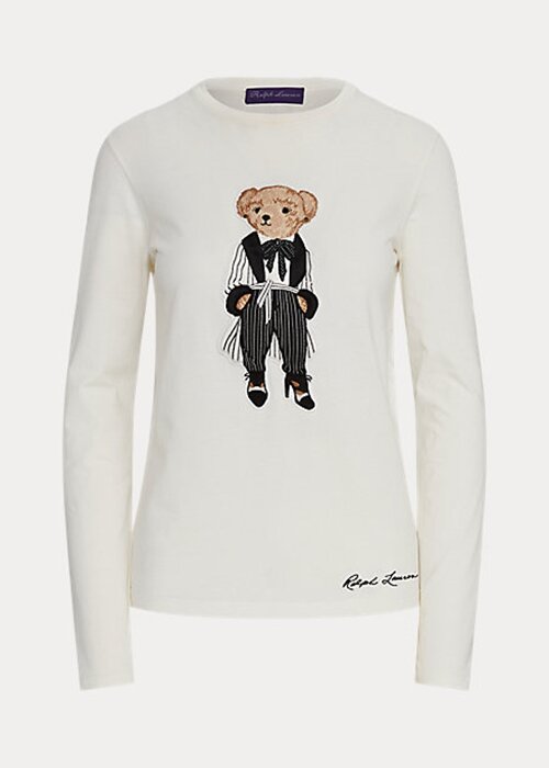 Vita Ralph Lauren Cinema Polo Bear T-shirts i bomull för kvinnor Vita Ralph Lauren Cinema Polo Bear T-shirts i bomull för kvinnor