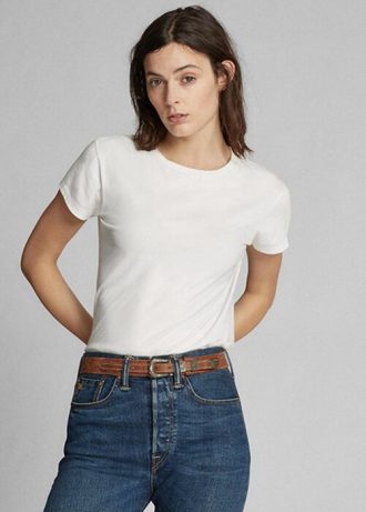 Vita Ralph Lauren Cotton Jersey T-shirts med rund hals för kvinnor Vita Ralph Lauren Cotton Jersey T-shirts med rund hals för kvinnor