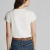 Vita Ralph Lauren Cotton Jersey T-shirts med rund hals för kvinnor Vita Ralph Lauren Cotton Jersey T-shirts med rund hals för kvinnor