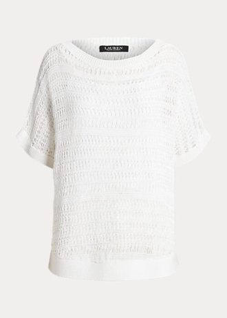 Vita Ralph Lauren Cotton Mesh kortärmade tröjor för kvinnor