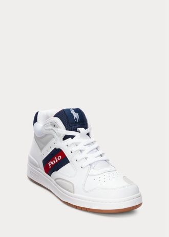 Vita Ralph Lauren Court Mid Pro Sneakers för män