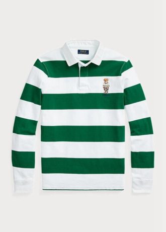 Vita Ralph Lauren Custom Slim Fit Bear Rugby pikétröjor för män