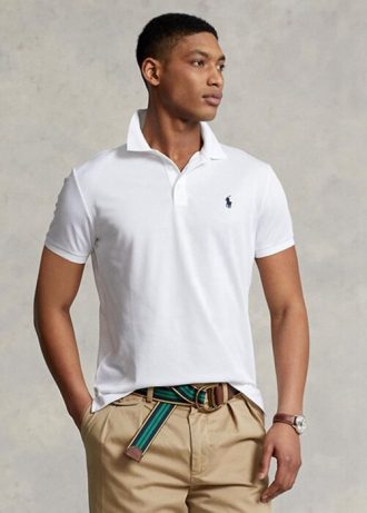 Vita Ralph Lauren Custom Slim Fit Birdseye pikétröjor för män