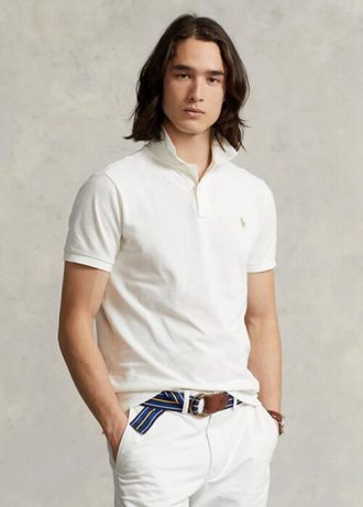 Vita Ralph Lauren Custom Slim Fit Mesh pikétröjor för män