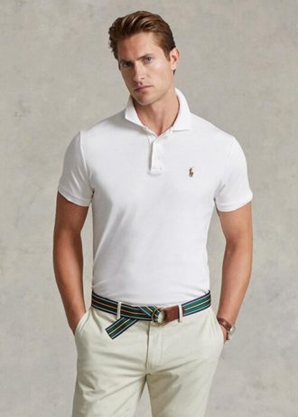 Vita Ralph Lauren Custom Slim Fit Pikétröjor i mjuk bomull för män