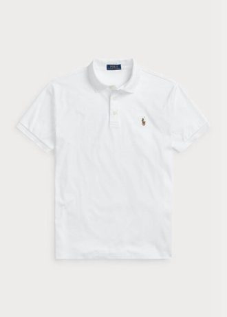 Vita Ralph Lauren Custom Slim Fit Pikétröjor i mjuk bomull för män
