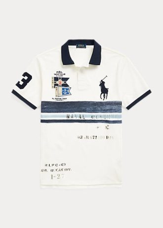 Vita Ralph Lauren Custom Slim Fit Pikétröjor med mesh för stora ponnyer för män