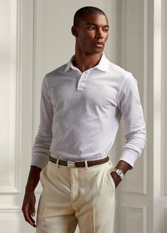 Vita Ralph Lauren Custom Slim Fit Pique-pikétröjor för män