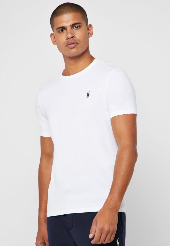 Vita Ralph Lauren Custom Slim Fit T-shirts i bomull för män Vita Ralph Lauren Custom Slim Fit T-shirts i bomull för män