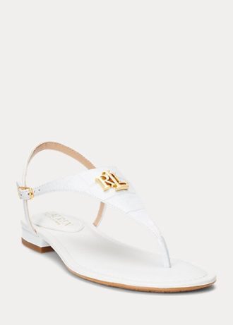 Vita Ralph Lauren Ellington-präglade lädersandaler för kvinnor
