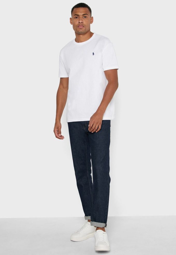 Vita Ralph Lauren Essential T-shirts med rund hals för män Vita Ralph Lauren Essential T-shirts med rund hals för män