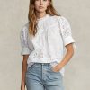 Vita Ralph Lauren Eyelet-broderade bomullstoppar för kvinnor Vita Ralph Lauren Eyelet-broderade bomullstoppar för kvinnor