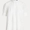 Vita Ralph Lauren Eyelet-broderade bomullstoppar för kvinnor Vita Ralph Lauren Eyelet-broderade bomullstoppar för kvinnor