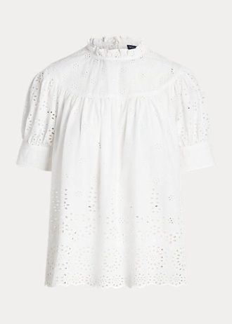 Vita Ralph Lauren Eyelet-broderade bomullstoppar för kvinnor