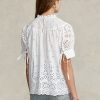 Vita Ralph Lauren Eyelet-broderade bomullstoppar för kvinnor Vita Ralph Lauren Eyelet-broderade bomullstoppar för kvinnor