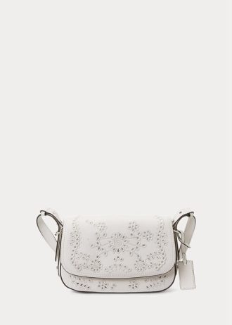 Vita Ralph Lauren Eyelet Läder Små Maddy axelväskor för kvinnor