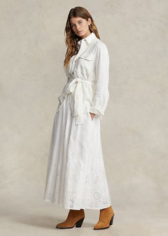 Vita Ralph Lauren Eyelet Midi-kjolar i linne för kvinnor