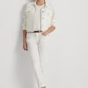 Vita Ralph Lauren Eyelet-Patchwork avslappnade avsmalnande jeans för kvinnor Vita Ralph Lauren Eyelet-Patchwork avslappnade avsmalnande jeans för kvinnor