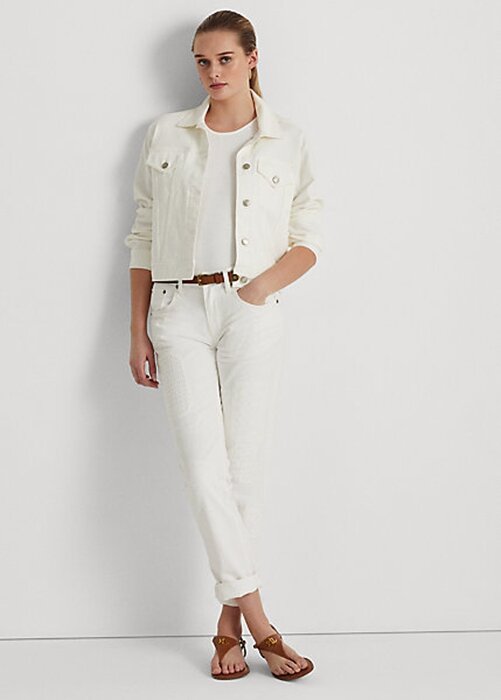 Vita Ralph Lauren Eyelet-Patchwork avslappnade avsmalnande jeans för kvinnor Vita Ralph Lauren Eyelet-Patchwork avslappnade avsmalnande jeans för kvinnor