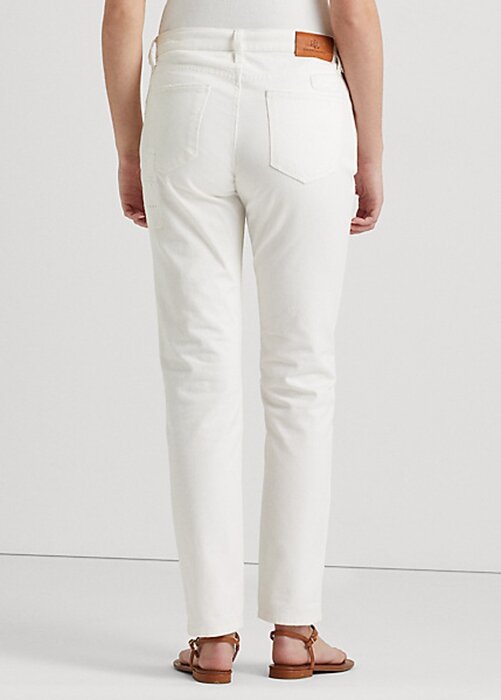 Vita Ralph Lauren Eyelet-Patchwork avslappnade avsmalnande jeans för kvinnor Vita Ralph Lauren Eyelet-Patchwork avslappnade avsmalnande jeans för kvinnor