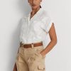 Vita Ralph Lauren Eyelet Voile kortärmade blustoppar för kvinnor