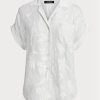 Vita Ralph Lauren Eyelet Voile kortärmade blustoppar för kvinnor