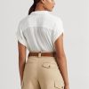 Vita Ralph Lauren Eyelet Voile kortärmade blustoppar för kvinnor
