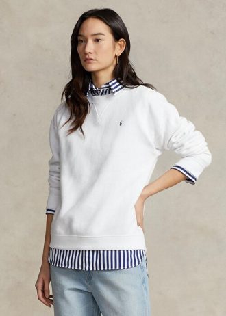 Vita Ralph Lauren fleece sweatshirts med rund hals för kvinnor