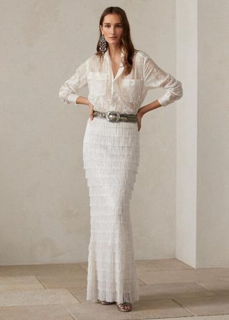 Vita Ralph Lauren Fontanna utsmyckade maxikjolar för kvinnor