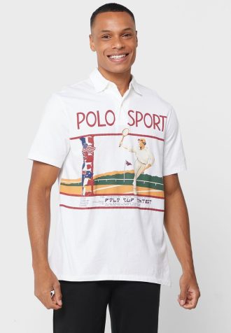 Vita Ralph Lauren grafiska pikétröjor för män