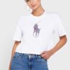 Vita Ralph Lauren grafiska T-shirts med rund hals för kvinnor Vita Ralph Lauren grafiska T-shirts med rund hals för kvinnor