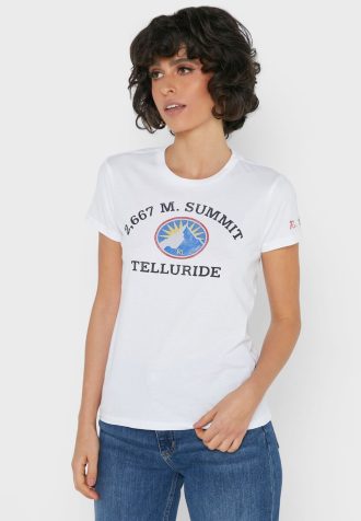 Vita Ralph Lauren grafiska T-shirts med rund hals för kvinnor