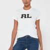 Vita Ralph Lauren grafiska T-shirts med rund hals för kvinnor Vita Ralph Lauren grafiska T-shirts med rund hals för kvinnor