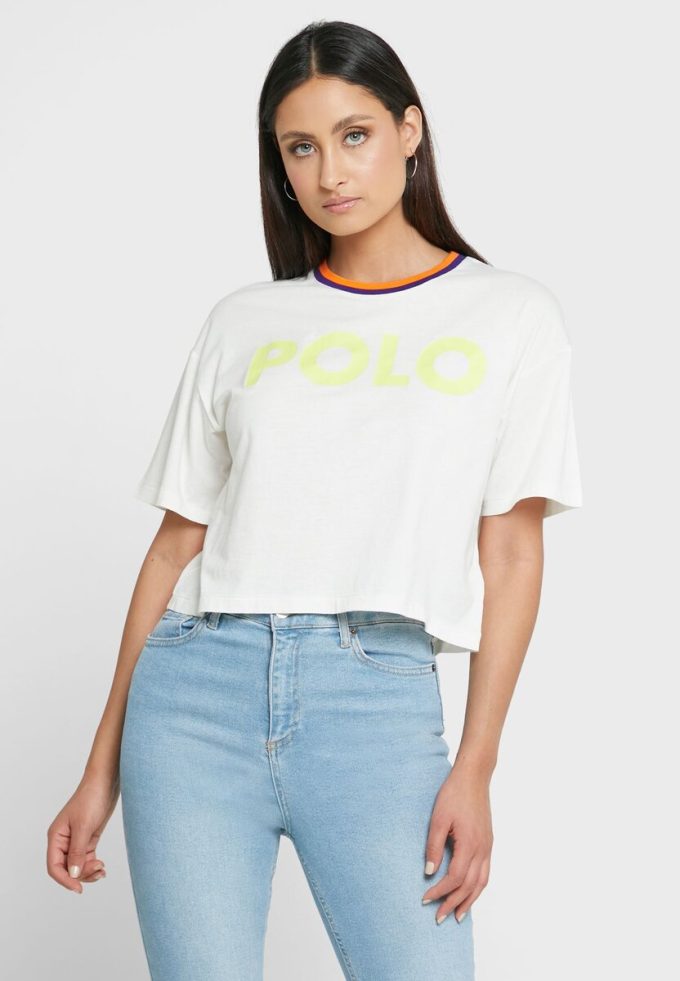 Vita Ralph Lauren grafiska T-shirts med rund hals för kvinnor