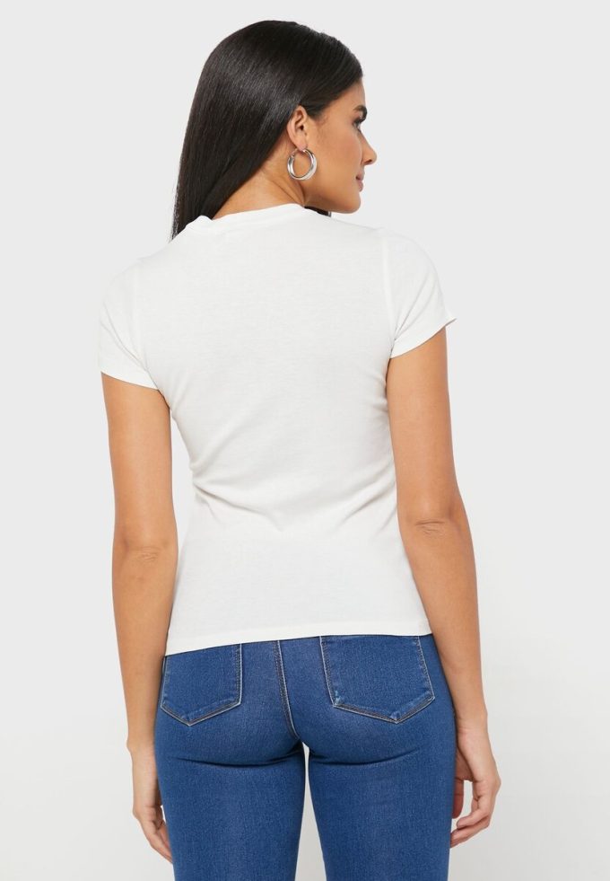Vita Ralph Lauren grafiska T-shirts med rund hals för kvinnor Vita Ralph Lauren grafiska T-shirts med rund hals för kvinnor