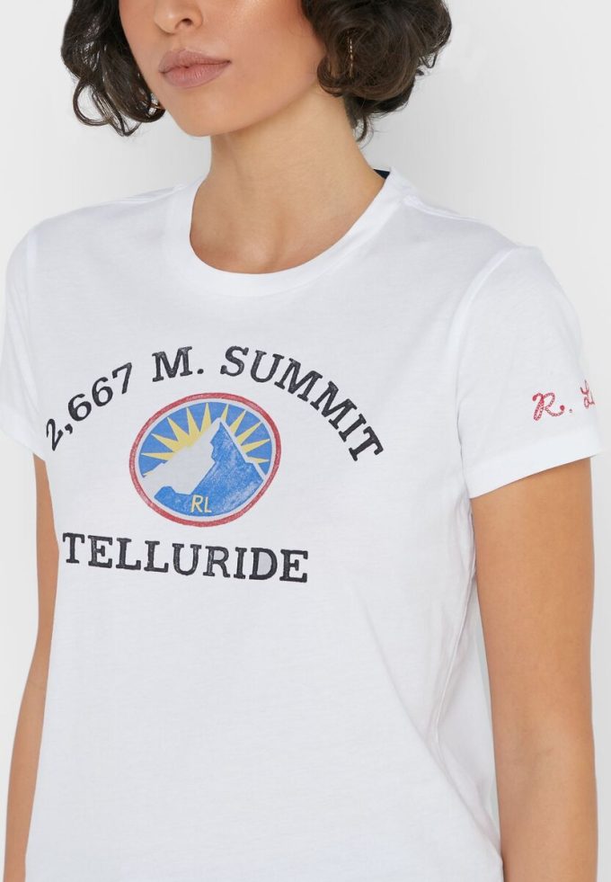 Vita Ralph Lauren grafiska T-shirts med rund hals för kvinnor Vita Ralph Lauren grafiska T-shirts med rund hals för kvinnor