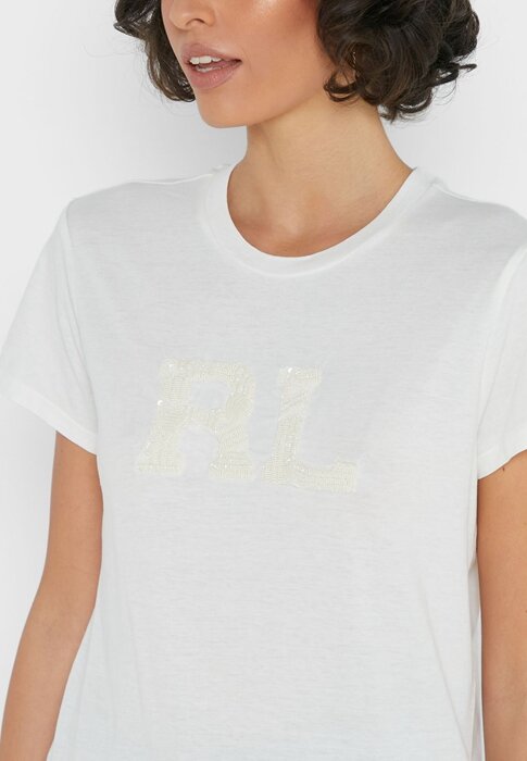 Vita Ralph Lauren grafiska T-shirts med rund hals för kvinnor Vita Ralph Lauren grafiska T-shirts med rund hals för kvinnor