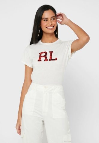 Vita Ralph Lauren grafiska toppar med rund hals för kvinnor