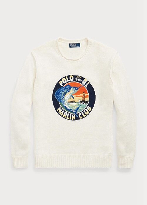 Vita Ralph Lauren Grafiska tröjor i bomull-linne för män Vita Ralph Lauren Grafiska tröjor i bomull-linne för män