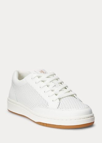 Vita Ralph Lauren Hailey Sneakers i perforerat läder för kvinnor