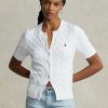Vita Ralph Lauren kabelstickade kortärmade tröjor för kvinnor Vita Ralph Lauren kabelstickade kortärmade tröjor för kvinnor