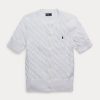 Vita Ralph Lauren kabelstickade kortärmade tröjor för kvinnor Vita Ralph Lauren kabelstickade kortärmade tröjor för kvinnor